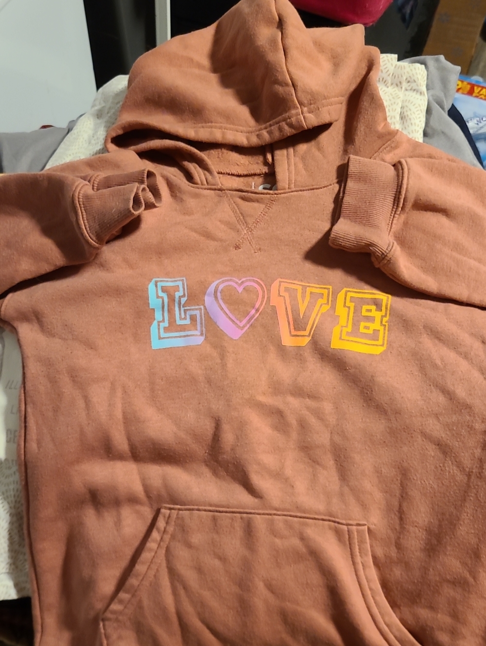 SO Kids Rust Orange Hoodie with Multicolor LOVE Graphic